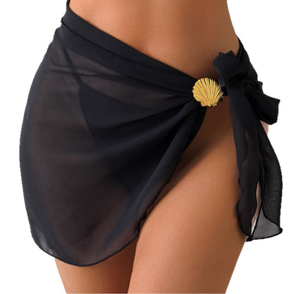 Exklusiver Chiffon Strand-Wickelrock mit Muschel-Detail – Luftiger Pareo & Bikini Cover-up – Eleganter Strandrock für Urlaub & Pool