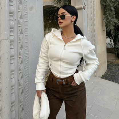 Temperament Slimming Crop Hoodie Sweatshirt For Women