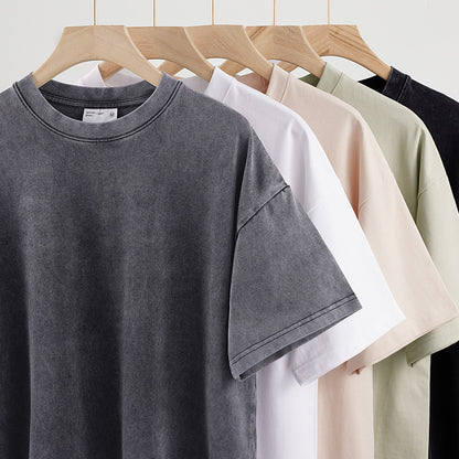 American Retro Heavy Combed Baumwolle Einfarbiges T-Shirt