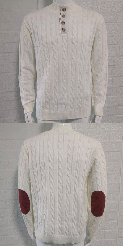 Slim-fit Buttoned Turtleneck Suede Stitching Sweater