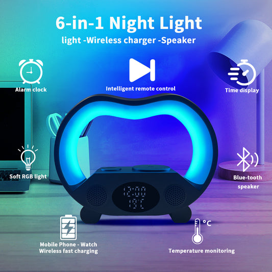 Bluetooth-kompatible Ambiente Intelligente LED Tischlampe Multi-Funktions-Wireless-Ladegerät-Nachtlicht Bluetooth-kompatibler Lautsprecher