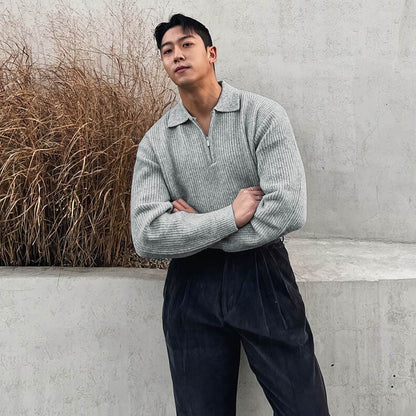 Gestrickte Herren-Dreh-Down-Kragen-Halb-Reißverschluss-Licht Luxusjacke