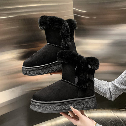 Women's Mid-Calf Fleece-Lined Thickened Thermal Cotton Boots