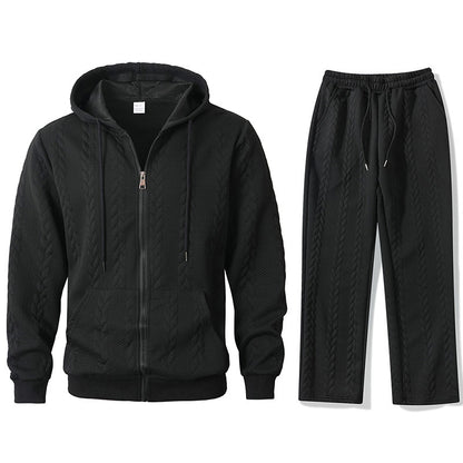 Herren Jacquard Casual Top Hoodie Cardigan Set