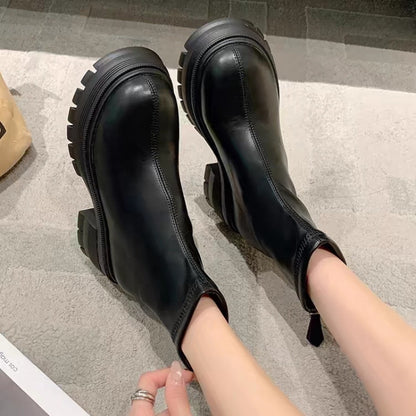 Height-increasing White Platform Thick Sole British Style Ankle Boots