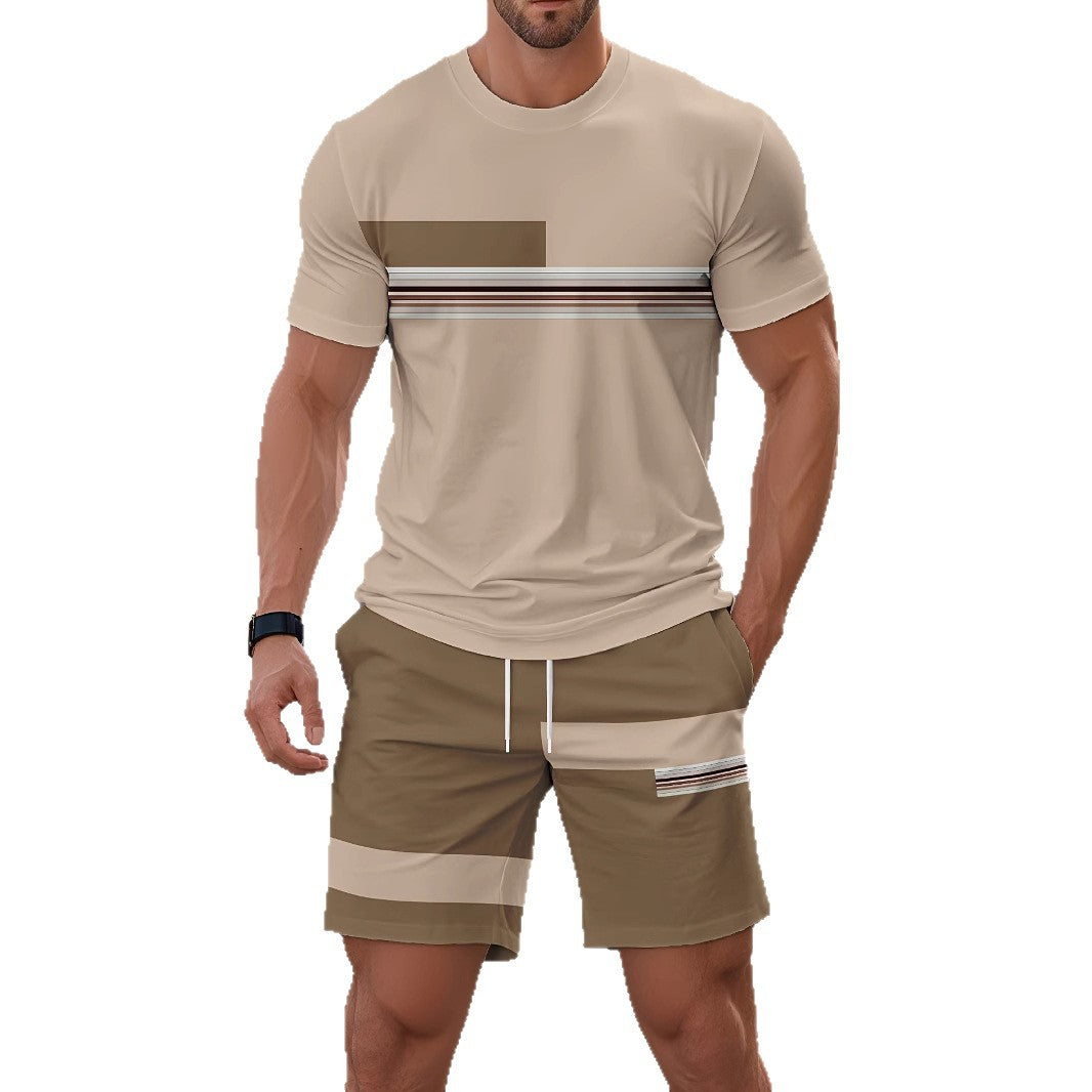 Summer Men's Breathable Comfortable Outdoor Casual Short-sleeved Round-neck Shorts Set