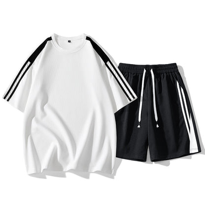 Hong Kong Style Loose Round Neck Short Sleeve Shorts 2-piece Set Leisure Sports Suit Men