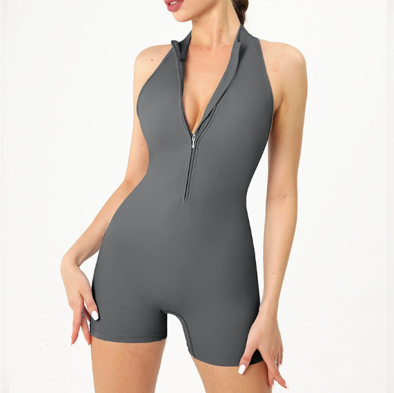 High-Intensity Workout Back-Slit Zipper Nude-Feel Butt-Lifting Bodysuit