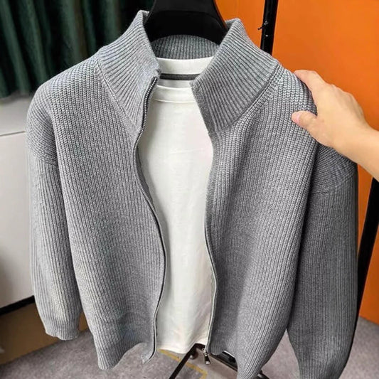 Solid-color Zip-up Cardigan Knitwear Men's Jacket