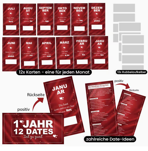 1 Jahr 12 Dates – Das ultimative Rubbellos-Set für Paare