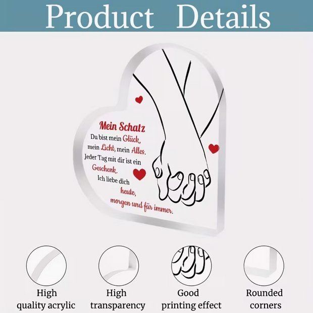 Acryl-Herz Plakette "Heute, Morgen, Für Immer"