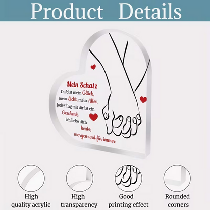 Acryl-Herz Plakette "Heute, Morgen, Für Immer"