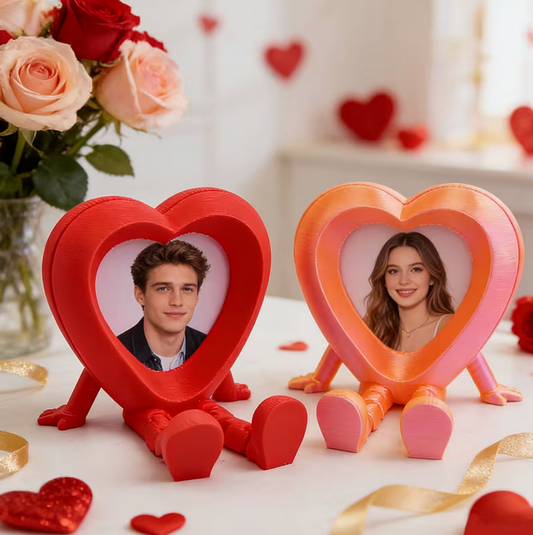 Herzförmige Deko-Statue mit beweglicher Figur & Fotorahmen