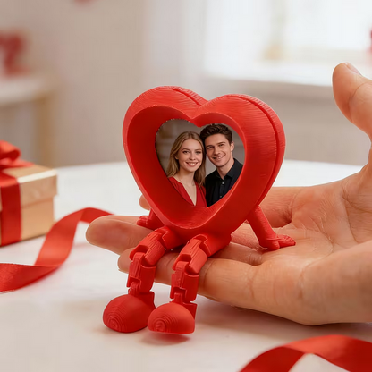 Herzförmige Deko-Statue mit beweglicher Figur & Fotorahmen