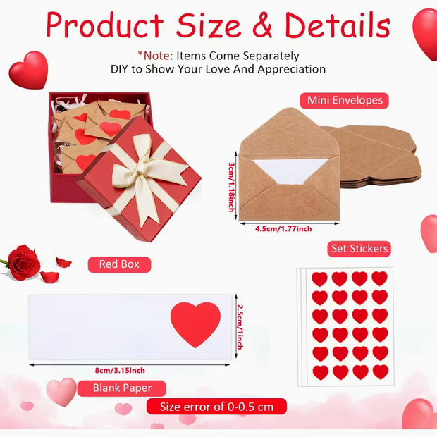50 Mini-Liebesbrief-Karten-Set – Herzliche Botschaften in einer Box