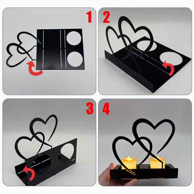 Romantischer Doppelherz-Metallkerzenhalter – Verflochtene Ewigkeit