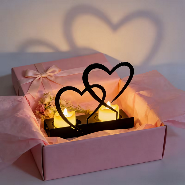 Romantischer Doppelherz-Metallkerzenhalter – Verflochtene Ewigkeit