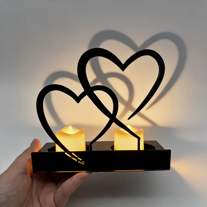 Romantischer Doppelherz-Metallkerzenhalter – Verflochtene Ewigkeit