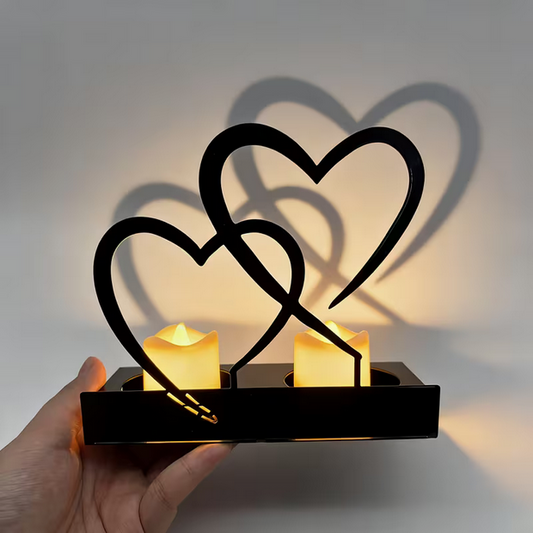 Romantischer Doppelherz-Metallkerzenhalter – Verflochtene Ewigkeit