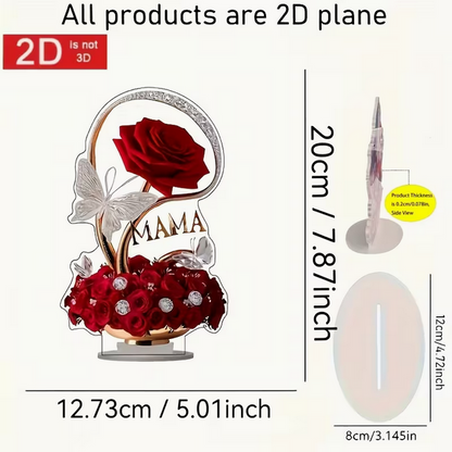 Elegante 2D Acryl-Rose „MAMA“ mit Schmetterlingen
