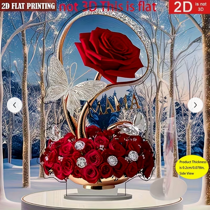 Elegante 2D Acryl-Rose „MAMA“ mit Schmetterlingen