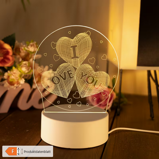 Romantische 3D-Effekt LED-Lampe „I LOVE YOU“ – Herz-Trio Nachtlicht für Valentinstag & Heiratsantrag – USB-betrieben
