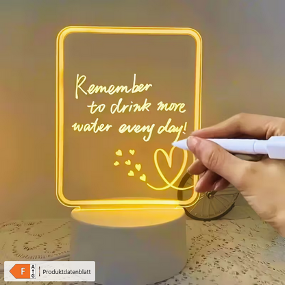 Kreatives LED-Nachtlicht mit Nachrichtenbrett – Beschreibbare 3D-Lampe inkl. Stift – Perfektes Geschenk für Partner & Kinder