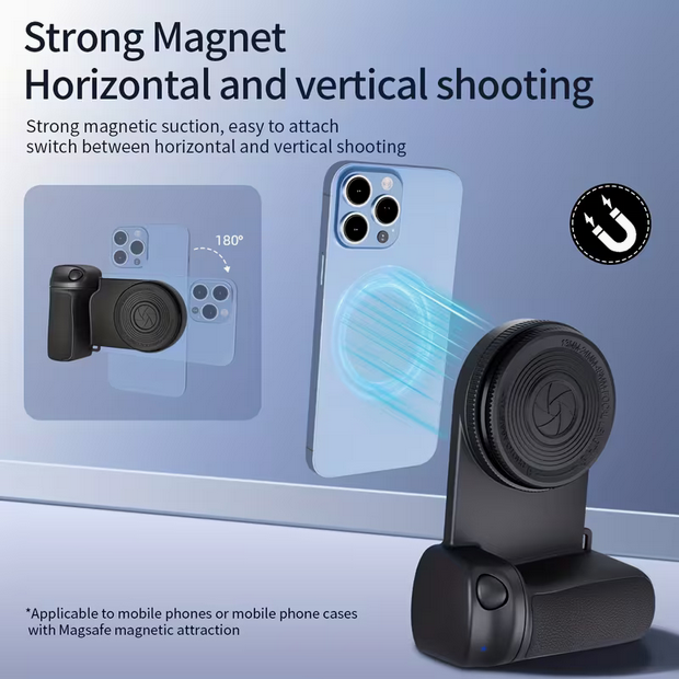 Magnetischer Smartphone-Kameragriff mit LED-Fülllicht – Bluetooth-Auslöser & MagSafe-kompatibel – Professionelles Foto-Zubehör