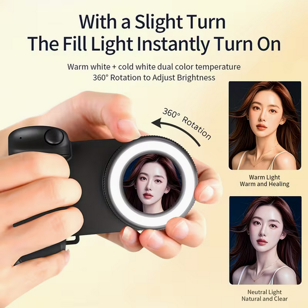 Magnetischer Smartphone-Kameragriff mit LED-Fülllicht – Bluetooth-Auslöser & MagSafe-kompatibel – Professionelles Foto-Zubehör