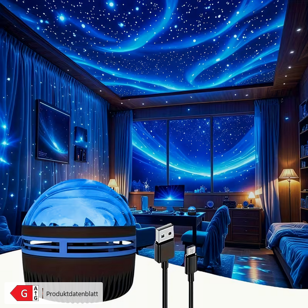 LED-Nebula Galaxie-Projektor mit Fernbedienung – Magischer Sternenhimmel-Effekt – USB-betrieben für Schlafzimmer & Partys