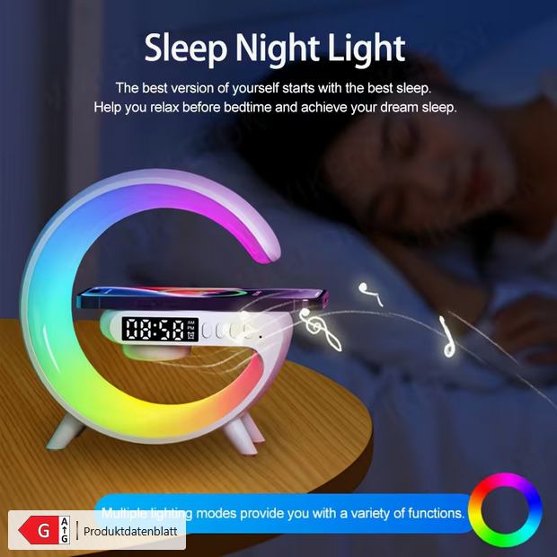 4-in-1 RGB Wireless-Ladestation & Bluetooth-Lautsprecher – Digitaler Wecker mit UKW-Radio