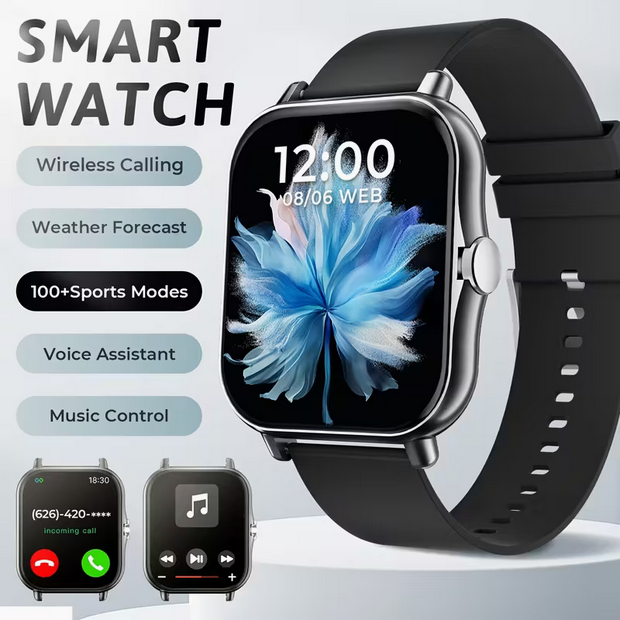 1,83" HD-Smartwatch mit Bluetooth-Telefonie – Fitness-Tracker mit Musikwiedergabe & Wettervorhersage – Unisex Sport-Design