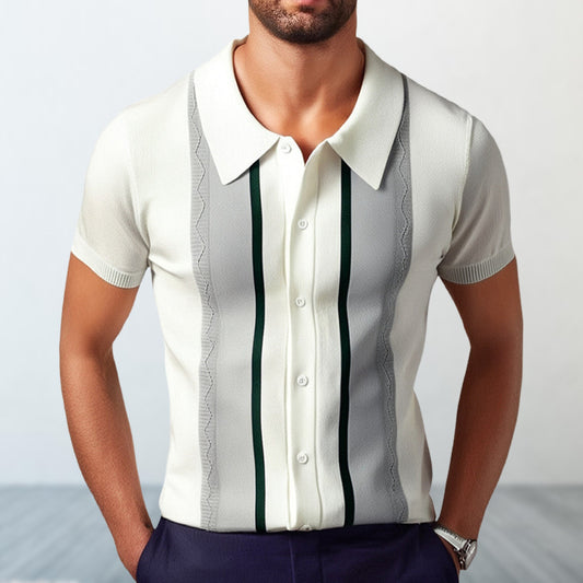 Sommer New Herren Strick-Revers Lässiges gestreiftes Poloshirt