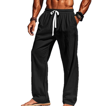 Leichte Herren Leinen-Freizeithose – Atmungsaktive Sommerhose mit Kordelzug – Lässige Loose-Fit Stoffhose für Strand, Freizeit & Urlaub