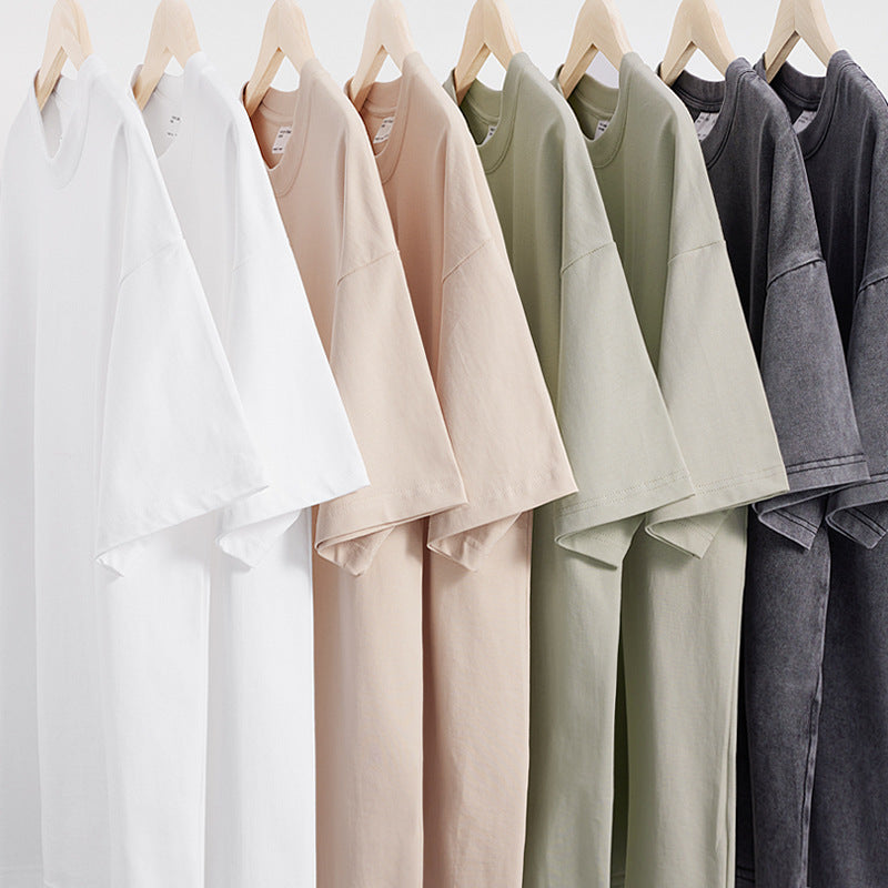 American Retro Heavy Combed Baumwolle Einfarbiges T-Shirt