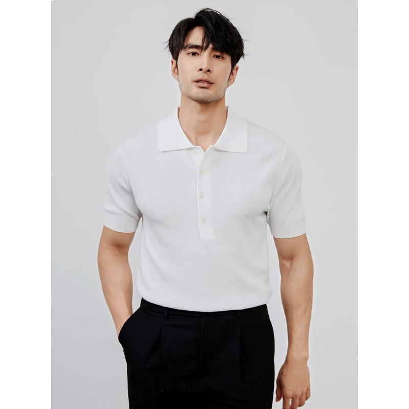 Leichte Luxus-Einfarbige Ansteck-Gestrickte Eis-Seide Einfache Kurzarm