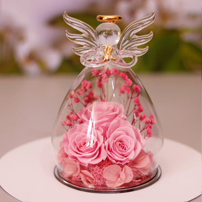 Ewige Blumengeschenk-Box-engel-Glas-Abdeckung-getrocknete Rose
