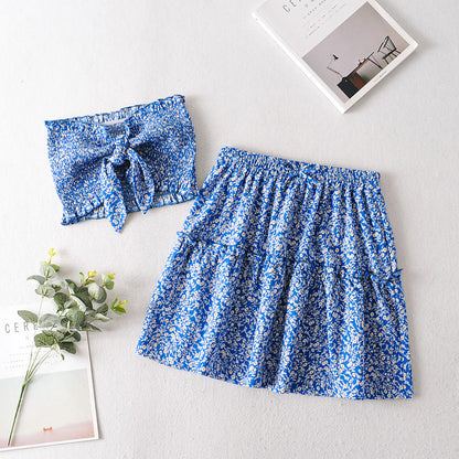 Women's New Patchwork Skirt With Wave Edge And Small Floral Pattern