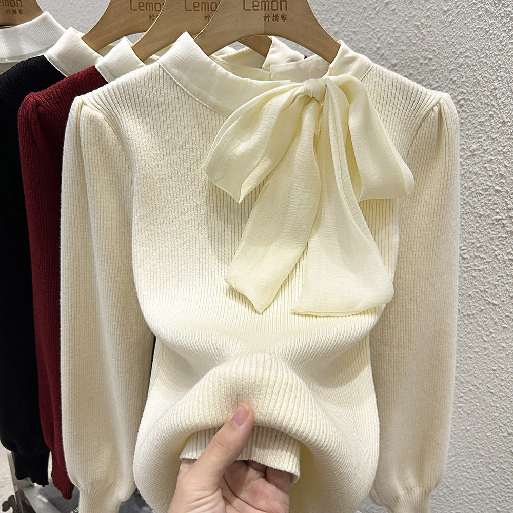 Slim-Fit Pullover mit Puffärmeln und XL-Schleife