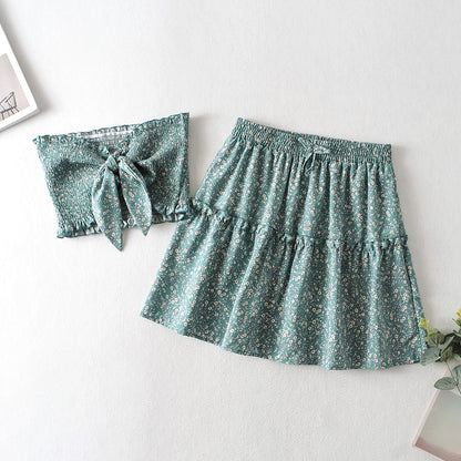 Women's New Patchwork Skirt With Wave Edge And Small Floral Pattern