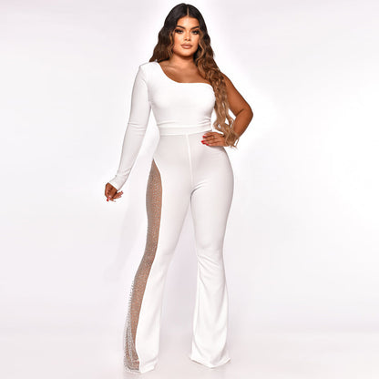 Eleganter Damen-Jumpsuit mit Mesh-Einsätzen & Hot-Drilling-Veredelung – Figurbetonter Micro-Pull Schnitt – Luxuriöser Abend-Look