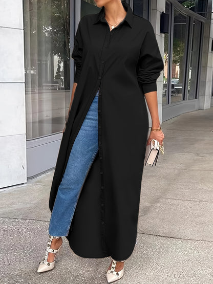 Elegantes Damen Longline-Hemdkleid – Luftige Oversize-Bluse mit durchgehender Knopfleiste – Stilvolles Maxikleid für Casual & Business-Looks