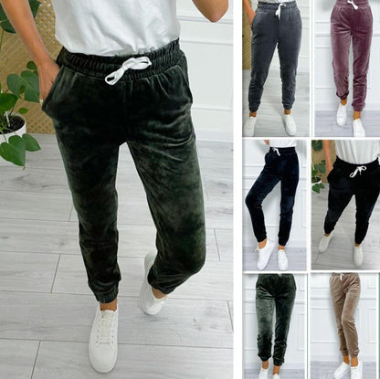 Versatile Women's Jogger Pants With Elastic Waistband And Drawstring, Korean-style Velvet Casual Pants, Sportswear