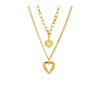 Titan Stahl Engel Flügel Liebe Halskette Unregelmäßige Falten 2 Herz Liebe Halskette