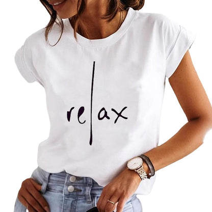 Letter-print Casual T-shirt Women's Short-sleeve