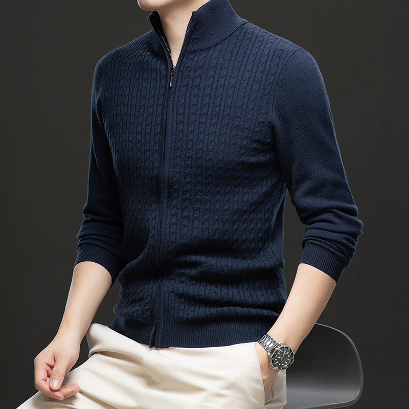 Thickened Zipper Stand Collar Knitted Coat Fashion Twisted Sweater