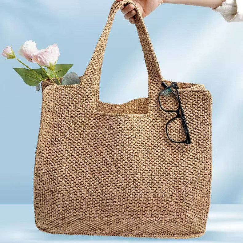 Holiday Straw Woven Bag Woven Commuter Tote Bucket Bag