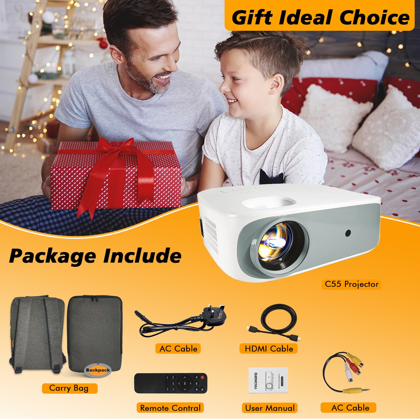 4K True 1080P High-Definition-Projektor C55 Weiß