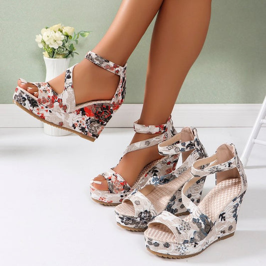 Women's Muffin Wedge Flower Lace Up Lace Fashion Sandals