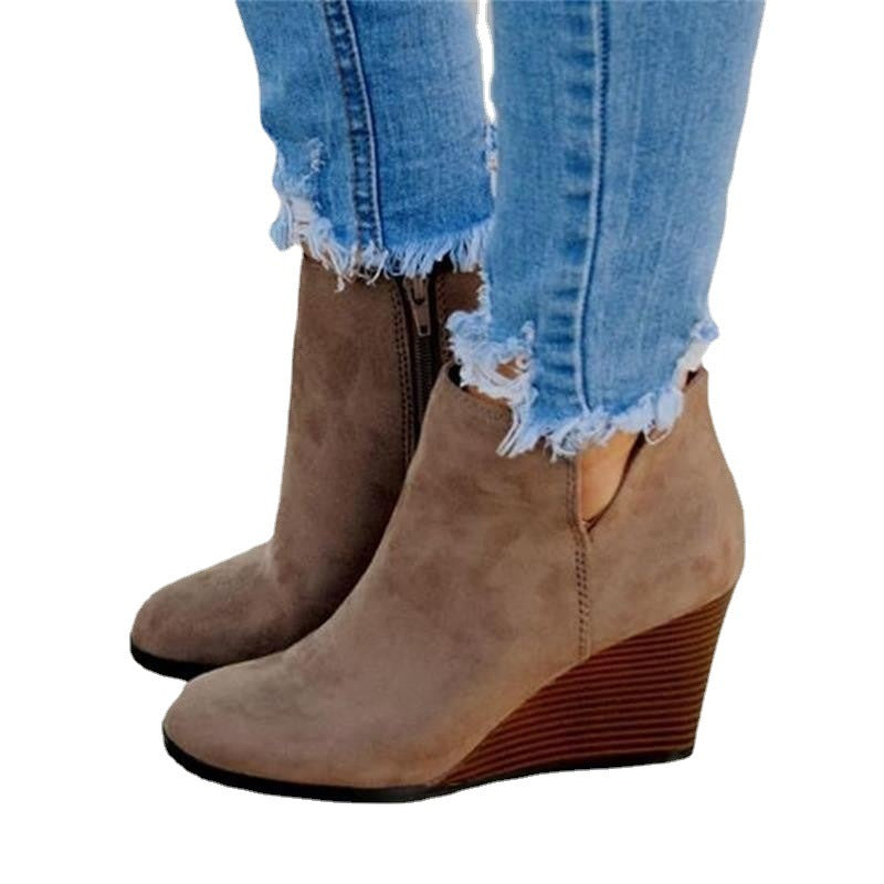 Wedge-heeled Suede Short Boots Autumnwinter Martin Style
